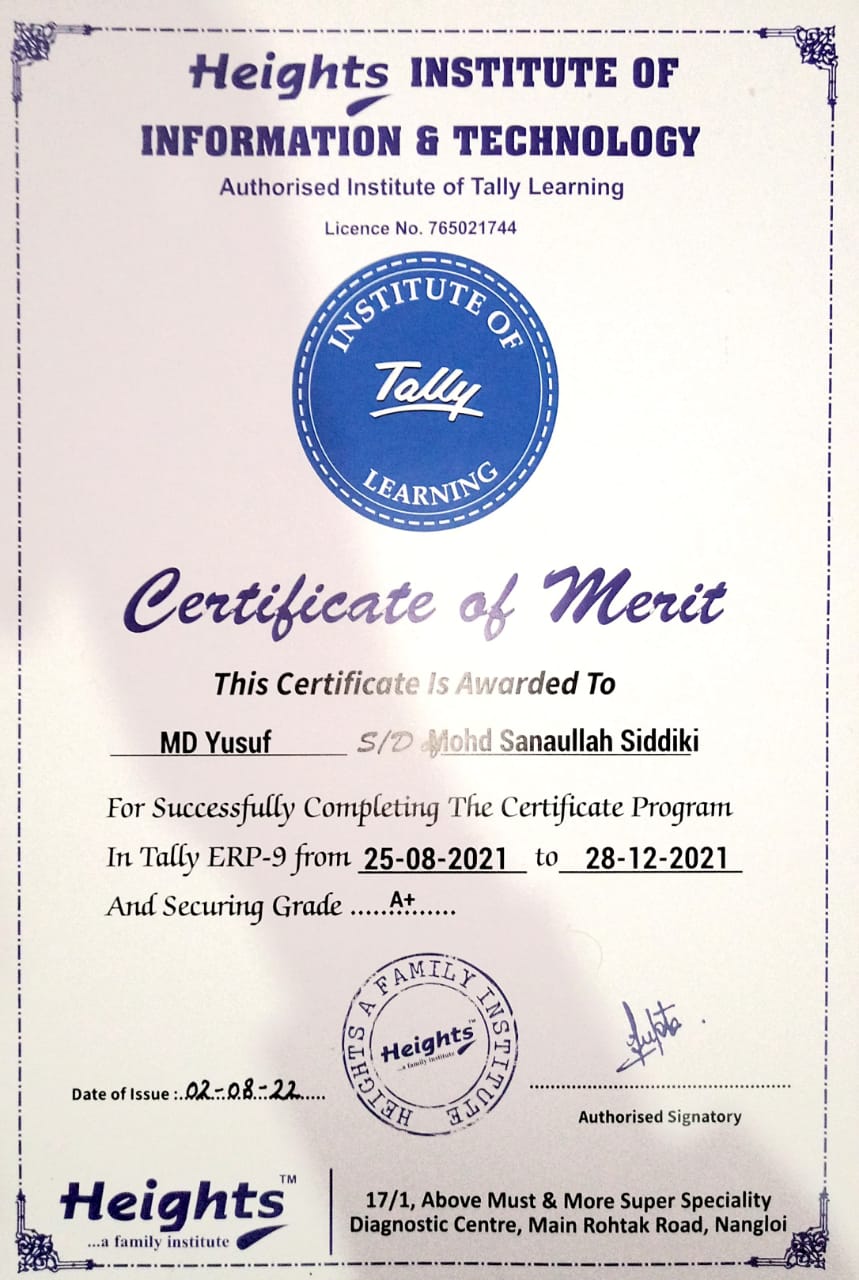 Tally Prime Certificate
